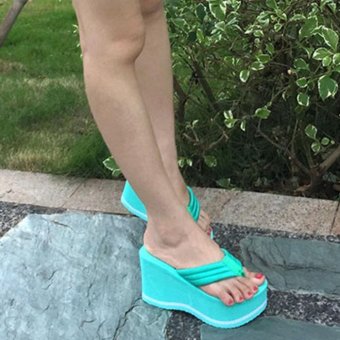 Hang-Qiao Woman Wedges Flip Flops Summer Thick Heele Slippers(Green) - Intl June 2018 - 4 Hang-Qiao Woman Wedges Flip Flops Summer Thick Heele Slippers(Green) - intl - 4
