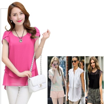 Hang-Qiao Women Loose Shirt O-Neck Chiffon Short Sleeve Blouse(Rose) - Intl June 2018 - 3 Hang-Qiao Women Loose Shirt O-Neck Chiffon Short Sleeve Blouse(Rose) - intl - 3