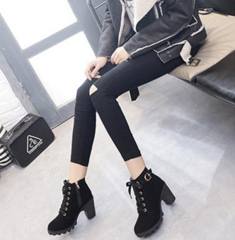 Hanyu Autumn Winter Women Lady PU Leather High Heel Martin Ankle Zipper Boots Shoes Black - Intl June 2018 - 4 Hanyu Autumn Winter Women Lady PU Leather High Heel Martin Ankle Zipper Boots Shoes Black - intl - 4