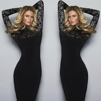 Hanyu Floral Sexy Lace Long Sleeve Dress For Women Ladies Black June 2018 - 4 Hanyu Floral Sexy Lace Long Sleeve Dress for Women Ladies Black - 4