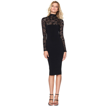 Hanyu Floral Sexy Lace Long Sleeve Dress For Women Ladies Black June 2018 - 2 Hanyu Floral Sexy Lace Long Sleeve Dress for Women Ladies Black - 2