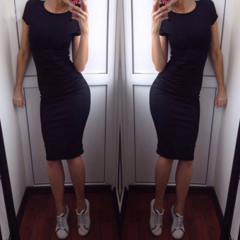 Hanyu Summer Women Short Sleeve Dress O-Neck Sexy Slim Bodycon Pencil Dress Black - Intl May 2018 - 3 Hanyu Summer Women Short Sleeve Dress O-Neck Sexy Slim Bodycon Pencil Dress Black - intl - 3