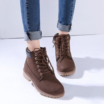Hanyu Winter Shoes PU Leather Patchwork Strapped Flat Fashion Women Boots Brown June 2018 - 3 Hanyu Winter Shoes PU Leather Patchwork Strapped Flat Fashion Women Boots Brown - 3