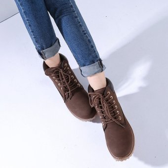 Hanyu Winter Shoes PU Leather Patchwork Strapped Flat Fashion Women Boots Brown June 2018 - 5 Hanyu Winter Shoes PU Leather Patchwork Strapped Flat Fashion Women Boots Brown - 5