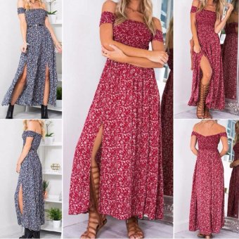 Hequ Hot High Fashion Vintage Floral Bohemian Style Women Summer Holiday Beach Party Printed Elegant Maxi Dresses Blue - Intl June 2018 - 3 Hequ Hot High Fashion Vintage Floral Bohemian Style Women Summer Holiday Beach Party Printed Elegant Maxi Dresses Blue - intl - 3