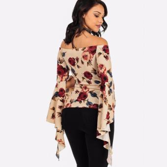 Hequ Off-Shoulder Long Sleeve Tops Shirt With Choker Apricot - Intl June 2018 - 4 Hequ Off-Shoulder Long Sleeve Tops Shirt with Choker Apricot - intl - 4