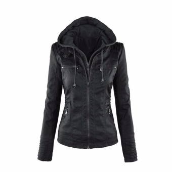 Hequ Women Fashion Autumn Winter Coat Jacke Long Sleeve Zipper Removable Hooded Leather Jackets Motorcycle Coat Outerwear Black - Intl June 2018 - 2 Hequ Women Fashion Autumn Winter Coat Jacke Long Sleeve Zipper Removable Hooded Leather Jackets Motorcycle Coat Outerwear Black - intl - 2