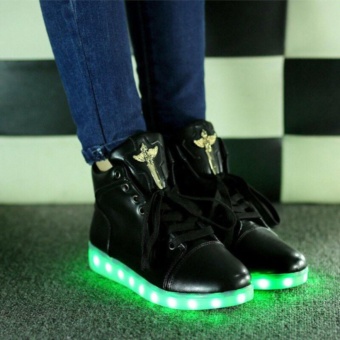 High Top New Unisex Colorful LED Light Lace-Up USB Luminous Shoes Flashing Fashion Shoes Boots Black - Intl June 2018 - 3 High Top New Unisex colorful LED Light Lace-Up USB Luminous Shoes Flashing Fashion Shoes Boots Black - intl - 3