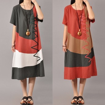 Hot Sale ZANZEA Women Dress 2 Colors Summer Sexy Ladies Short Sleeve Vintage Splice Casual Loose Dresses Vestidos Plus Size(Orange Red) - Intl June 2018 - 5 Hot Sale ZANZEA Women Dress 2 Colors Summer Sexy Ladies Short Sleeve Vintage Splice Casual Loose Dresses Vestidos Plus Size(Orange Red) - intl - 5