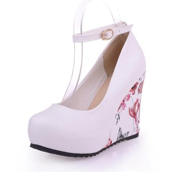 Jiayiqi Women Fashion Wedges Printed High Heels Shoes White - Intl June 2018 - 4 Jiayiqi Women Fashion Wedges Printed High Heels Shoes White - intl - 4
