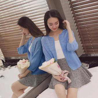 JOY Korea Korean Fashion Loose Short Sweater Cardigan Blue June 2018 - 2 JOY Korea Korean fashion loose short sweater cardigan Blue - 2