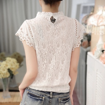 JR Ladies Black White Lace Blouse Short Sleeve Stand Collar WomenTops Elegant Patchwork Crochet Women Shirt - Intl June 2018 - 3 JR Ladies Black White Lace Blouse Short Sleeve Stand Collar WomenTops Elegant Patchwork Crochet Women Shirt - intl - 3