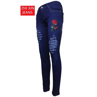 Korea Women's Tattered Classic Ripped Skinny Jeans BLUE June 2018 - 2 Korea Women's Tattered Classic Ripped Skinny Jeans BLUE - 2