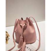 Pastel Drawstring Bucket Bag with Tassels by Korean Brand