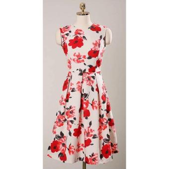 Korean Gissele Floral Cotton Midi Dress W/ Belt (Red) June 2018 - 4 Korean Gissele Floral Cotton Midi Dress w/ Belt (Red) - 4
