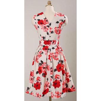 Korean Gissele Floral Cotton Midi Dress W/ Belt (Red) June 2018 - 5 Korean Gissele Floral Cotton Midi Dress w/ Belt (Red) - 5