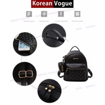 Korean Vogue 2 Pieces KV4009 Mysterious Black Series High Quality Synthetic Leather Student Unique Style Casual Backpack Bag Set June 2018 - 4 Korean Vogue 2 Pieces KV4009 Mysterious Black Series High Quality Synthetic Leather Student Unique Style Casual Backpack Bag Set - 4