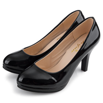 Ladies Thick High Heel Shoes Patent Leather Shallow Mouth Round Toe (Black) May 2018 - 4 Ladies Thick High Heel Shoes Patent Leather Shallow Mouth Round Toe (Black) - 4