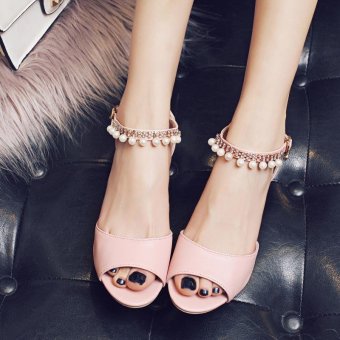 Lady's Heeled Sandals Summer Women's Shoes Block Heels Peep Toe Pearl Ankle Straps Elegant Korean Color Pink - Intl May 2018 - 3 Lady's Heeled Sandals Summer Women's Shoes Block Heels Peep Toe Pearl Ankle Straps Elegant Korean Color Pink - intl - 3