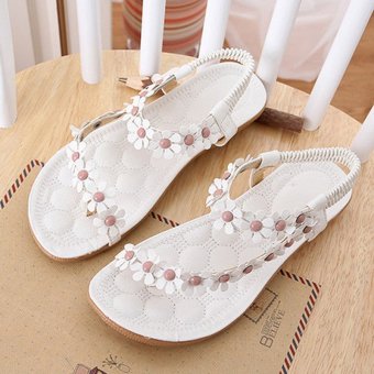LALANG Hot Sales Summer Women Sandals Bohemia Flower Casual Toepost Flats Shoes White June 2018 - 2 LALANG Hot Sales Summer Women Sandals Bohemia Flower Casual Toepost Flats Shoes White - 2