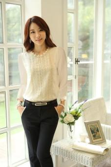 LALANG Women Casual Loose Chiffon Blouse Long Sleeve Apricot June 2018 - 5 LALANG Women Casual Loose Chiffon Blouse Long Sleeve Apricot - 5