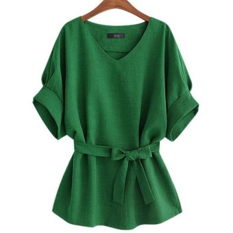 LALANG Women Vintage Bat Sleeve Blouses Loose Shirt Tops (Green) -intl July 2018 - 3 LALANG Women Vintage Bat Sleeve Blouses Loose Shirt Tops (Green) -intl - 3