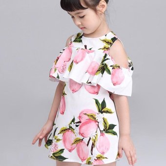 Lemon Print Off The Shoulder Fashion Dress For Girls Clothes (Pink) - Intl June 2018 - 4 Lemon Print Off The Shoulder Fashion Dress For Girls Clothes (Pink) - intl - 4
