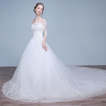 Leondo Off The Shoulder Bridal Dress Half Sleeves Lace Long Train Wedding Gowns (ivory) - Intl May 2018 - 3 Leondo off the shoulder bridal dress half sleeves lace long train wedding gowns (ivory) - intl - 3
