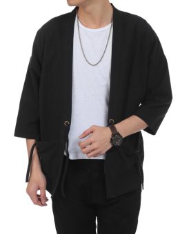 Linemart New Men Casual Open Stitch Front Pockets Drawstring Long Sleeve Solid Loose Coat Kimono ( Black ) - Intl June 2018 - 2 Linemart New Men Casual Open Stitch Front Pockets Drawstring Long Sleeve Solid Loose Coat Kimono ( Black ) - intl - 2