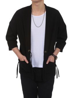 Linemart New Men Casual Open Stitch Front Pockets Drawstring Long Sleeve Solid Loose Coat Kimono ( Black ) - Intl June 2018 - 3 Linemart New Men Casual Open Stitch Front Pockets Drawstring Long Sleeve Solid Loose Coat Kimono ( Black ) - intl - 3