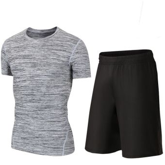 Shop Online LOOESN men fitness short sleeved t-shirt (Ion light gray + shorts) in Philippines 