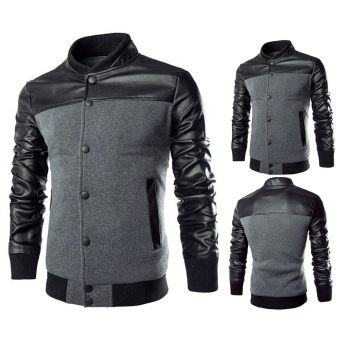Men Casual Leather Sleeves Jacket (Grey) April 2018 - 2 Men Casual Leather Sleeves Jacket (Grey) - 2