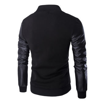 Men 's Fashion Zipper Leather Sleeve Stitching Jacket (Black) -intl June 2018 - 2 Men 's Fashion Zipper Leather Sleeve Stitching Jacket (Black) -intl - 2