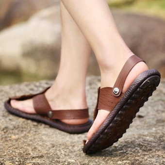 Men Summer Beach Shoes Sandals Fashion Designers Men Sandals Brand Leather Slippers For Men Sandals ( Dark Brown) - Intl June 2018 - 5 Men Summer Beach Shoes Sandals Fashion Designers Men Sandals Brand Leather Slippers for Men Sandals ( Dark Brown) - intl - 5