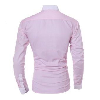 Men's Fashion Casual Solid Color Long-sleeved Shirt Slim Pink - Intl June 2018 - 3 Men's fashion casual solid color long-sleeved shirt Slim pink - Intl - 3