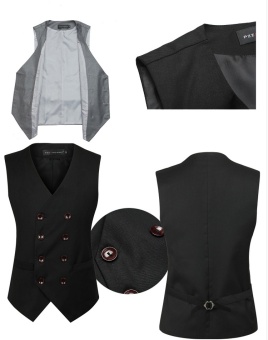 Men's Double Breasted Business Waistcoasts Vest - Black - Intl April 2018 - 3 Men's Double Breasted Business Waistcoasts Vest - Black - intl - 3