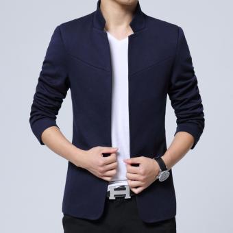 Men's Korean Style Slim Fit Mandarin Collar Suit Jacket Male BrandCasual Cotton Suit Blazer Coat Outwear-Blue - Intl July 2018 - 3 Men's Korean style Slim Fit Mandarin Collar Suit Jacket Male BrandCasual Cotton Suit Blazer Coat Outwear-Blue - intl - 3