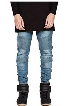 Mens Stretch Pintunck Slim Denim Biker Jeans (Blue) (Intl) - Intl April 2018 - 5 Mens Stretch Pintunck Slim Denim Biker Jeans (Blue) (Intl) - Intl - 5