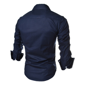 Moonar Men Fashion Formal Casual Style Long-Sleeve Pocket SlimShirt (Dark Blue) June 2018 - 2 Moonar Men Fashion Formal Casual Style Long-Sleeve Pocket SlimShirt (Dark Blue) - 2