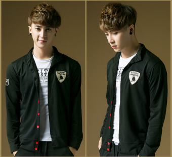 New Men's Fashion Embroidered Red Button Slim Sports SweaterCardigan (Black) June 2018 - 3 New Men's Fashion Embroidered Red Button Slim Sports SweaterCardigan (Black) - 3