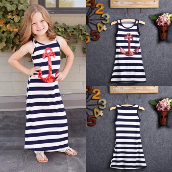 New Mother Daughter Matching Dresses Fashion Sequine Anchor Navy Stripes Maxi Sundress - Intl June 2018 - 2 New Mother Daughter Matching dresses Fashion Sequine Anchor Navy Stripes Maxi Sundress - intl - 2