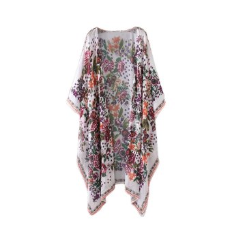 New Women Chiffon Kimono Cardigan Floral Print Asymmetric Boho Loose Outerwear Beachwear Bikini Cover Up White - Intl April 2018 - 3 New Women Chiffon Kimono Cardigan Floral Print Asymmetric Boho Loose Outerwear Beachwear Bikini Cover Up White - intl - 3