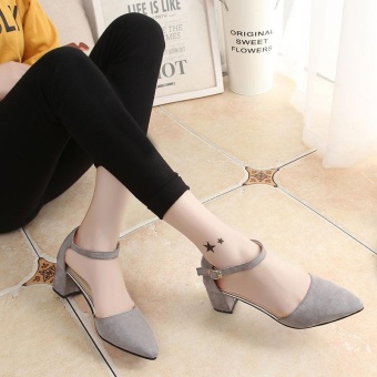 New Women's Summer Sandals High Heels Ankle Straps Velvet SolidCasual Princess Lady's Shoes Pointed Toe Color Grey - Intl June 2018 - 3 New Women's Summer Sandals High Heels Ankle Straps Velvet SolidCasual Princess Lady's Shoes Pointed Toe Color Grey - intl - 3