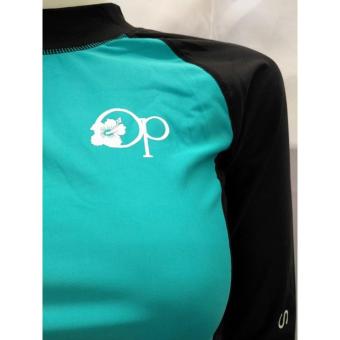 OP FB120 Women Fashion Light Green Long Sleeves Rash Guard Set With Black Short Cycling Swimwear June 2018 - 4 OP FB120 women fashion light green long sleeves rash guard set with black short cycling swimwear - 4