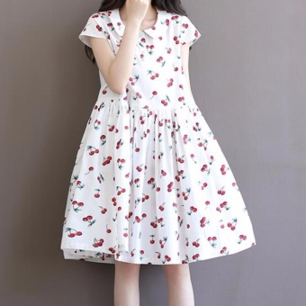 Plus Size Cotton Knee Dress Vintage Cherry Printing Cotton SkirtsFor Lady Women Maternity Pregnant - Intl June 2018 - 3 Plus Size Cotton Knee Dress Vintage Cherry Printing Cotton SkirtsFor Lady Women Maternity Pregnant - intl - 3