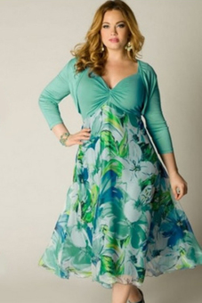 Plus Size Lady's Elegant Floral Printed V-Neck 3/4 Sleeve Evening Party Dress June 2018 - 2 Plus Size Lady's Elegant Floral Printed V-Neck 3/4 Sleeve Evening Party Dress - 2