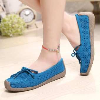 Seanut Fashion Women Casual Breathable Slip-On Leather Loafers (Blue) - Intl June 2018 - 4 Seanut Fashion Women Casual Breathable Slip-On Leather Loafers (Blue) - intl - 4