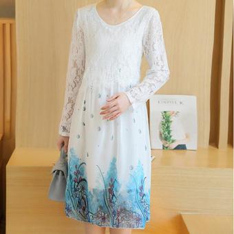 Small Wow Maternity Korean Round Print Chiffon Loose Above Knee Dress White - Intl April 2018 - 3 Small Wow Maternity Korean Round Print chiffon Loose Above Knee Dress White - intl - 3