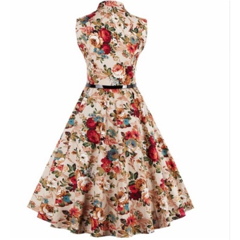 Small Wow Women's Sleeveless Retro Print Slim Floral Dresses Yellow - Intl June 2018 - 2 Small wow Women's Sleeveless Retro Print Slim Floral Dresses Yellow - intl - 2