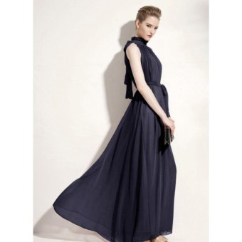 Summer Chiffon Ruffle Neck Sleeveless Evening Ball Gown Long MaxiDress- Navy Blue(One Size) - Intl June 2018 - 2 Summer Chiffon Ruffle Neck Sleeveless Evening Ball Gown Long MaxiDress- Navy Blue(One Size) - intl - 2
